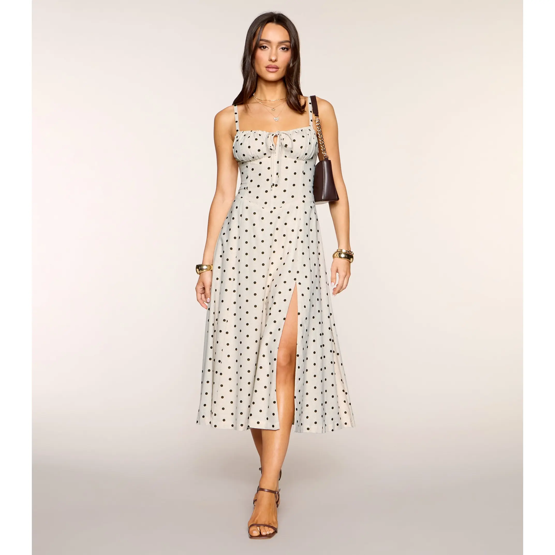 Café Date Polka Dot Midi Dress