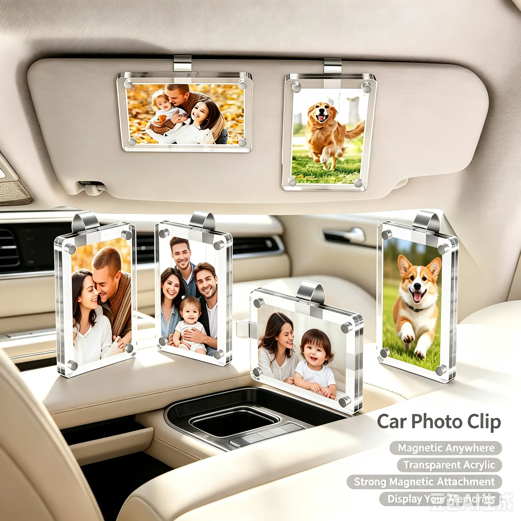 2-Pack Magnetic Clear Photo Clips for Car Sun Visors, Home Decor Magnetic Frames, Holds Family/Couple Photos for Commutes, Thoughtful Gift for Drivers