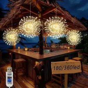 New Outdoor LED Fireworks Decorative Lanterns, USB-Powered Starburst String Lights, 180/360 LED Garden Lights, Outdoor Landscape Lighting, Hawaiian Style, 8 Adjustable Modes, Highly Efficient Flashing