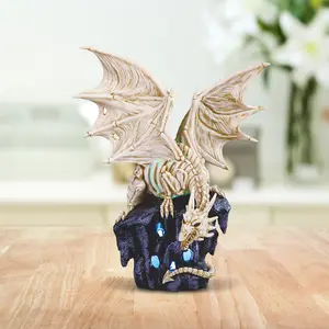 11"H Dragon Skeleton on Rock Statue Fantasy Decoration Figurine
