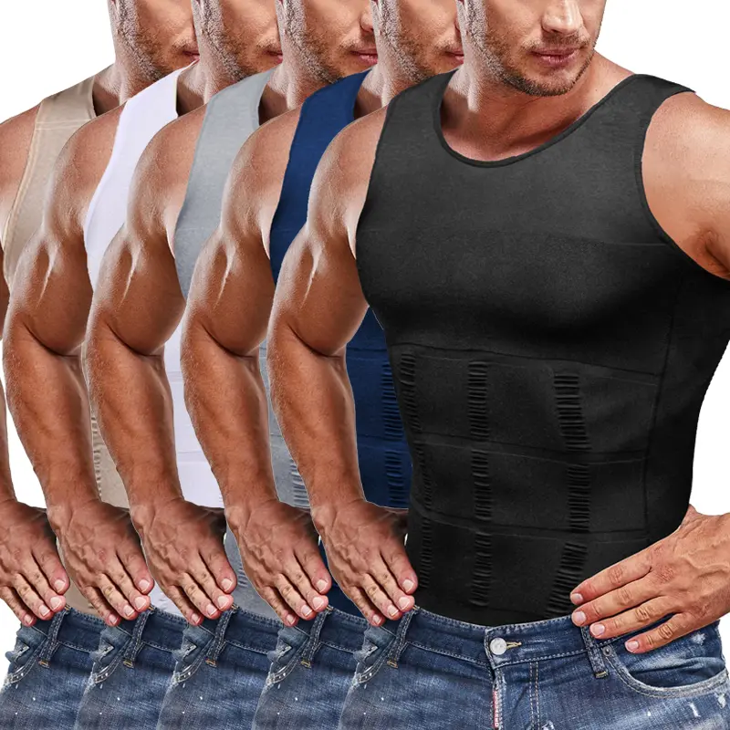 Men's Compression Tank Top - Solid Polyamide Body Shaper Vest with Tummy Control, Breathable Athletic Activewear for All-Season Fitness