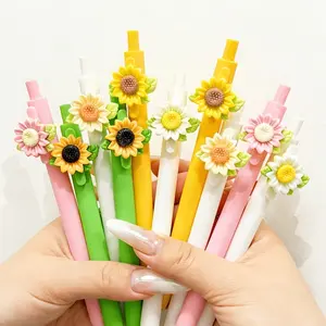 15/20pcs Floral Push Button Pens, Smooth Writing Pens, Smooth Quick-Dry Ink, Cute Daisy Neutral Pen, Student Exam Pen, College Student Pen, Creative Stationery, Office Supplies, Gift Packaging