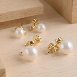 AAA+ Handpicked Freshwater Pearl Stud Earrings - 925 Sterling Silver 14K Gold Plated