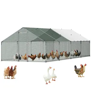 【DealsForYouDays】VEVOR Large Metal Chicken Coop, 9.8 x 26.2 x 6.6 ft, Walk-in Chicken Runs with Waterproof Cover, Spire Roof Hen House Enclosure with Lock, Outdoor Duck Rabbit Cage Poultry Pen for Backyard, Farm, Yard