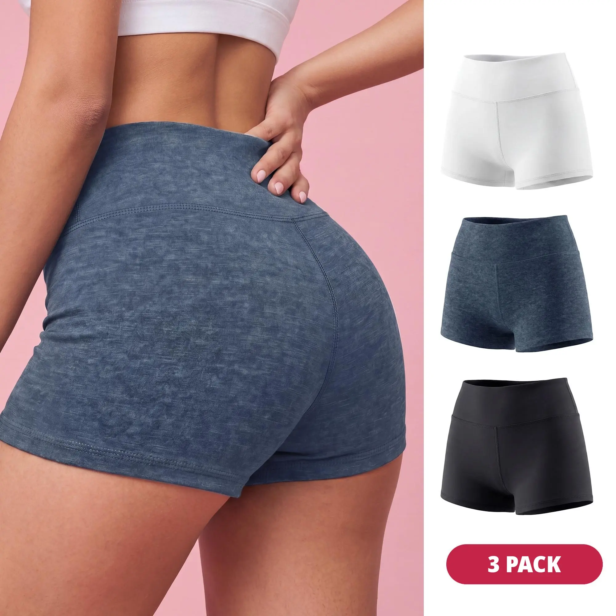 SHOWITTY 3" Biker Shorts for Women, 3 Pack – High Waisted Tummy Control Workout Yoga Shorts, Recycled Stretch Spandex Gym Booty Shorts, No Pocket
