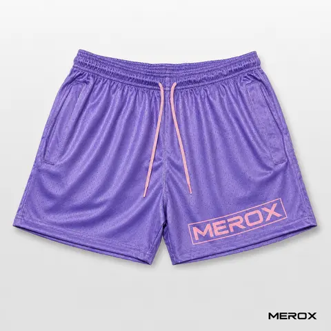 MEROX - Men’s Gym / Athletic Mesh 5 inch inseam Purple Shorts - Zipper pockets workoutfit