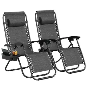 Portable Zero Gravity Reclining Chair – Heavy Duty Folding Patio Lounge Chair with Pillow, Side Cup Holder & Adjustable Recline for Lawn, Beach & Outdoor Relaxation
