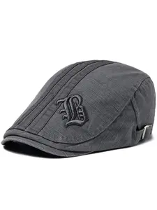 Letter Embroidery Ivy Newsboy Cap for Men and Women, Casual Solid Color Driving Flat Brim Hat Baseball Cap Adjustable