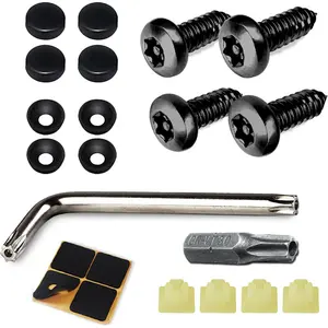 4 Set Black Anti Theft License Plate Screws Kits, Rustproof Stainless Steel Car Tag Plate Mounting Hardware, M6 (1/4") Tamper Proof Screws for Front Rear Frame Holder Mounting