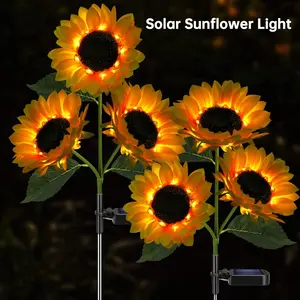1/3 Solar Sunflower Light Waterproof Lawn Light Landscape Light Suitable for Home Decoration Garden Courtyard Flower Light with Automatic Sensor and IP65 Waterproof