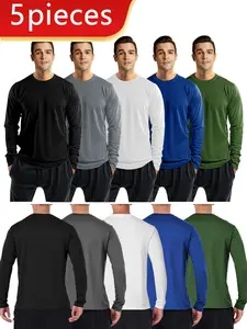 Men's Quick-Dry Round Neck Long Sleeve Sports Tops Athletic Fashion Activewear, Breathable Comfortable Mesh Shirts for Gym, Sport, Training, Running, Casual Fitness, Athletic Sports Clothing