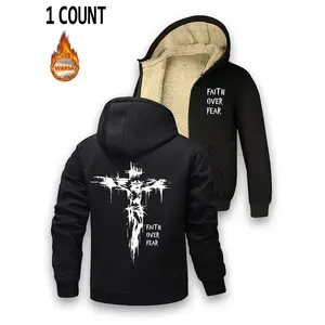 Men's winter fleece hooded thickened lambswool warm zipper cardigan, casual and versatile cold-proof jacket Menswear Sweatshirts Tops Long Sleeve Bestie Beige Black Plain jackets heated jacket fur coat fleece jacket western clothing jackets heated jacket