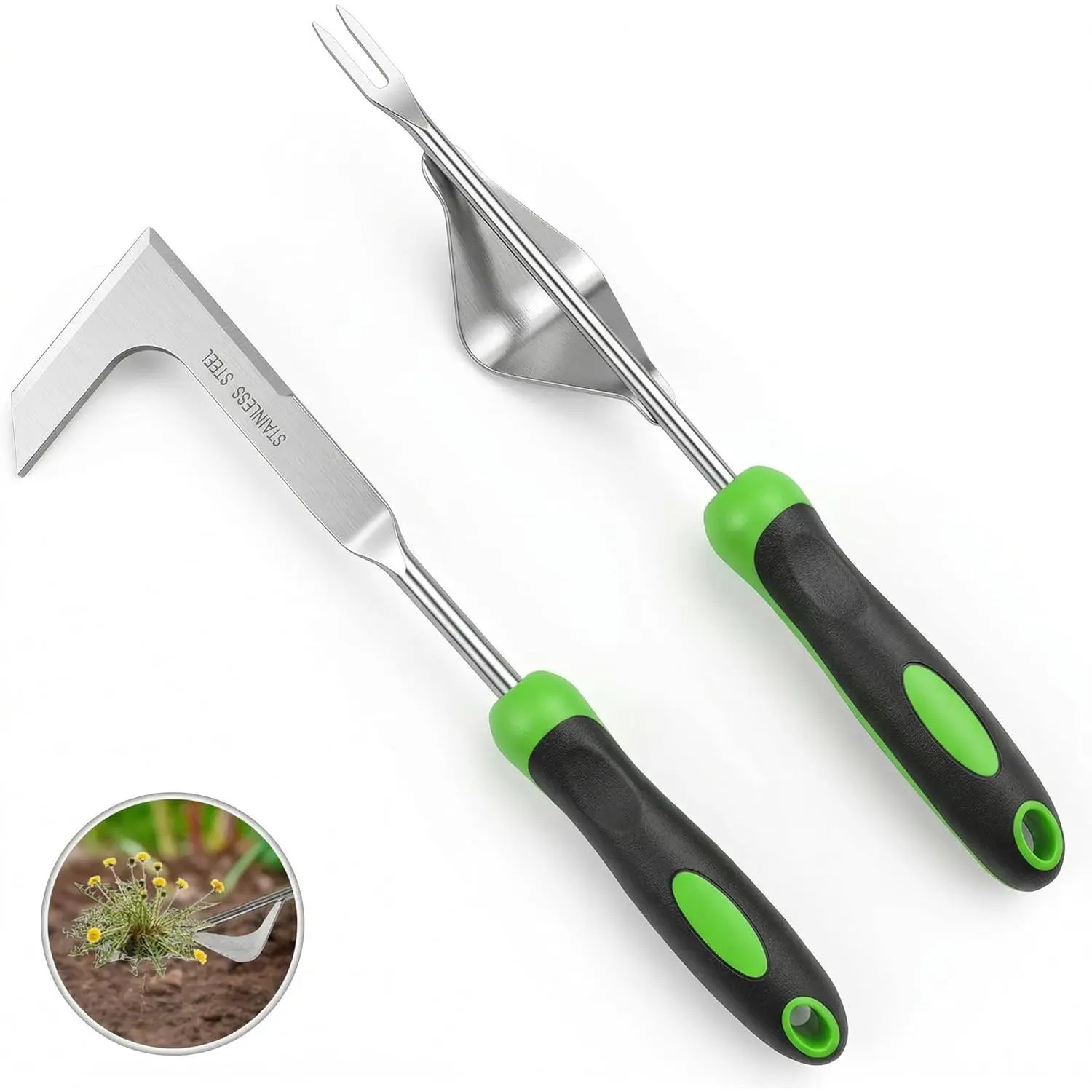 2-Piece Tool Set, Manual Weed Tool, Crack Weeder Crevice Tool Stainless, Paving Brick Moss Removal, Weed Remover Tool for