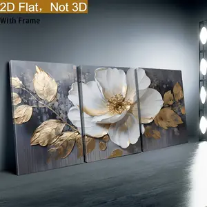 3-Piece Framed Modern Abstract Floral Canvas Art Set - 2D Flat Effect, Decorative Glossy Artistic Wall Decor, Waterproof for Living Room, Kitchen, Bedroom, Decoration, Print