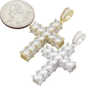 14k Yellow/White Gold Plated AAA Cubic Zirconia Cross Pendant