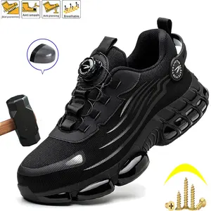 New Fashion Rotary Buckle Work Sneakers Protective Shoes Lightweight Safety Shoes Puncture-Proof Anti-smash Steel Toe Shoes Work Boots Men work hiking boots sneakers