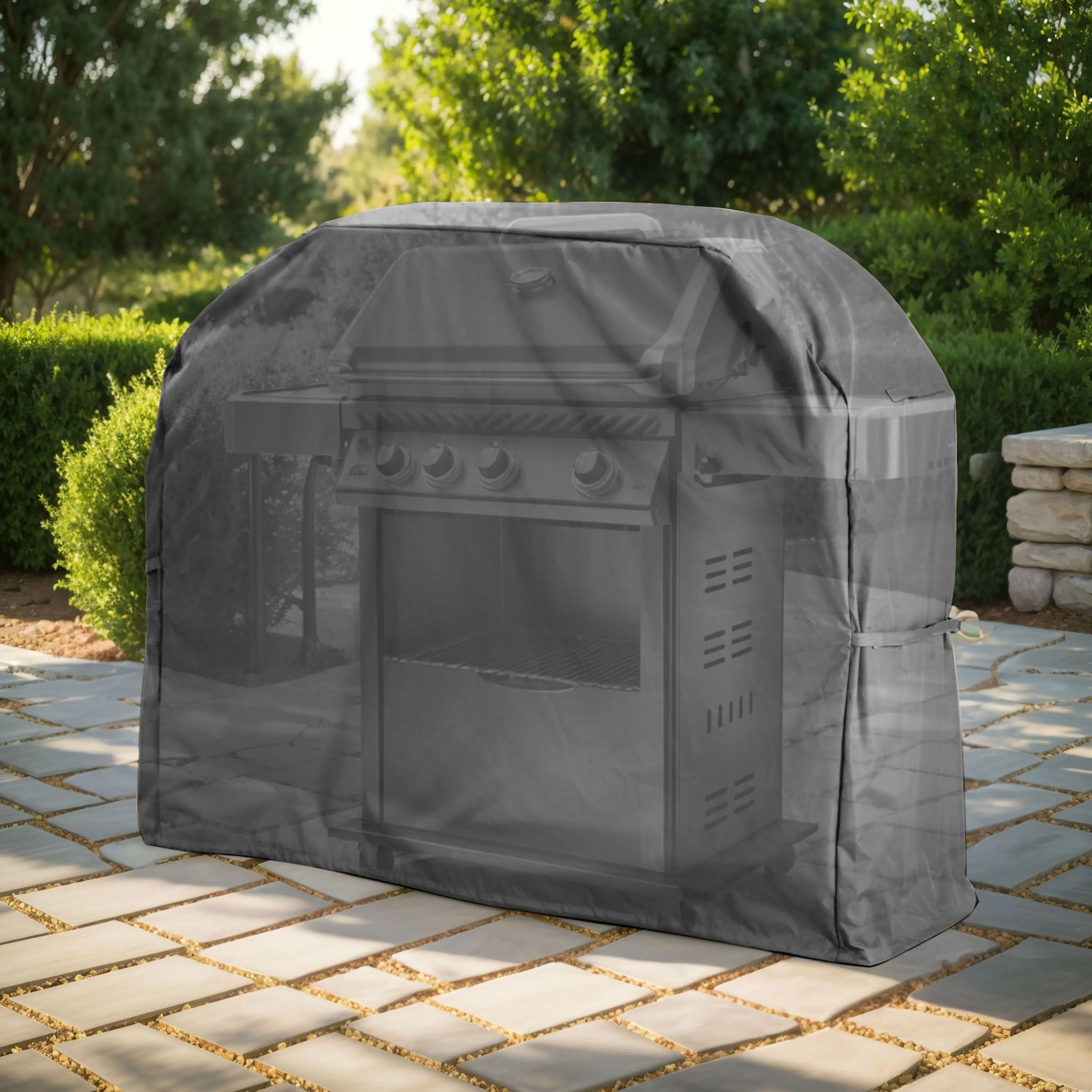Outdoor BBQ Grill Cover Dark Gray Waterproof Heavy Duty UV Resistant 60 Inch Wide Protector for Gas Charcoal Smoker Kamado Fire Pit Pizza Oven Cart, All Weather Patio Backyard Deck Balcony Garden