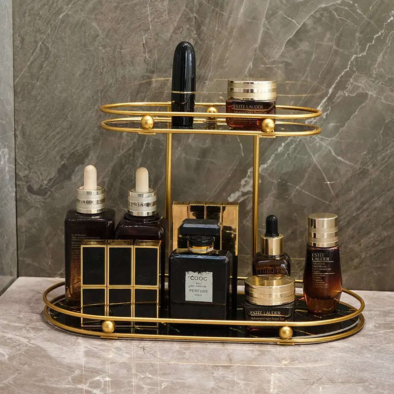 Luxury Makeup Organizer Stand, Multi-Layer Iron Art Storage Rack, Large Capacity Desktop Display Shelf for Bathroom & Vanity, Cosmetics Organizer Storage, Beauty Supplies Organizer
