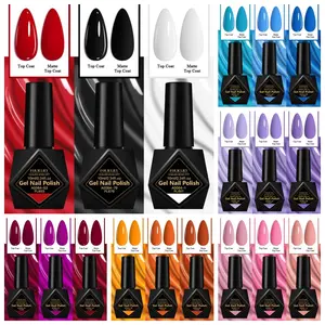 FourLily Nail Polish Gel Set, Light Therapy Nail Polish 3-Piece Set, Nail Art Starter Kit, Long-Lasting, New Year Nails, DIY Manicures & Pedicures, Nail Art Supplies for Women & Girls, Classic Blue Purple Series Gel Polish, Top Coat, Matte Nails Top Coat