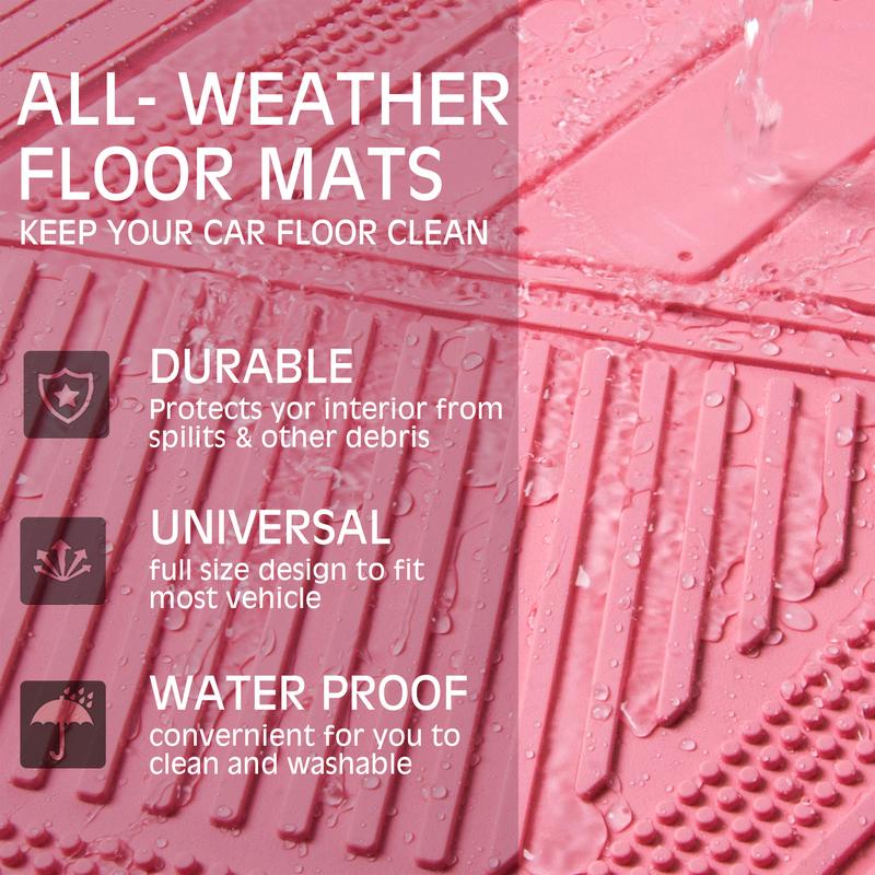 CAR PASS 4pcs Heavy Duty Rubber Floor Mats Pink 4-Piece Car Mat Set Universal Waterproof for SUV Truck Durable All-Weather Mats for Car Women Girly CAR PASS 4pcs Heavy Duty Rubber Floor Mats Pink 4-Piece Car Mat Set Universal Waterproof for SUV Truck Durable All-Weather Mats for Car Women Girly