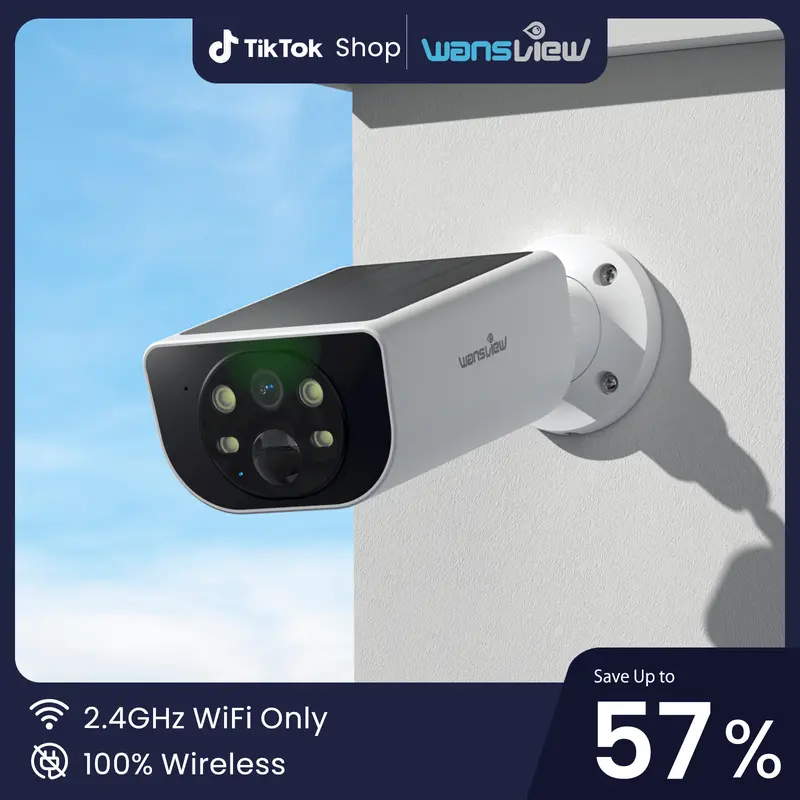 Wansview S1 Solar-Battery Powered Outdoor Camera - 2K Digital, 16x Zoom, AI Human Detection, Night Vision, Instant Alert, 2-Way Audio, 2.4G WiFi Only, Rechargeable, Alexa Compatible, SD Card Support, Cloud Storage, Easy Installation, 1-Month Free Trial