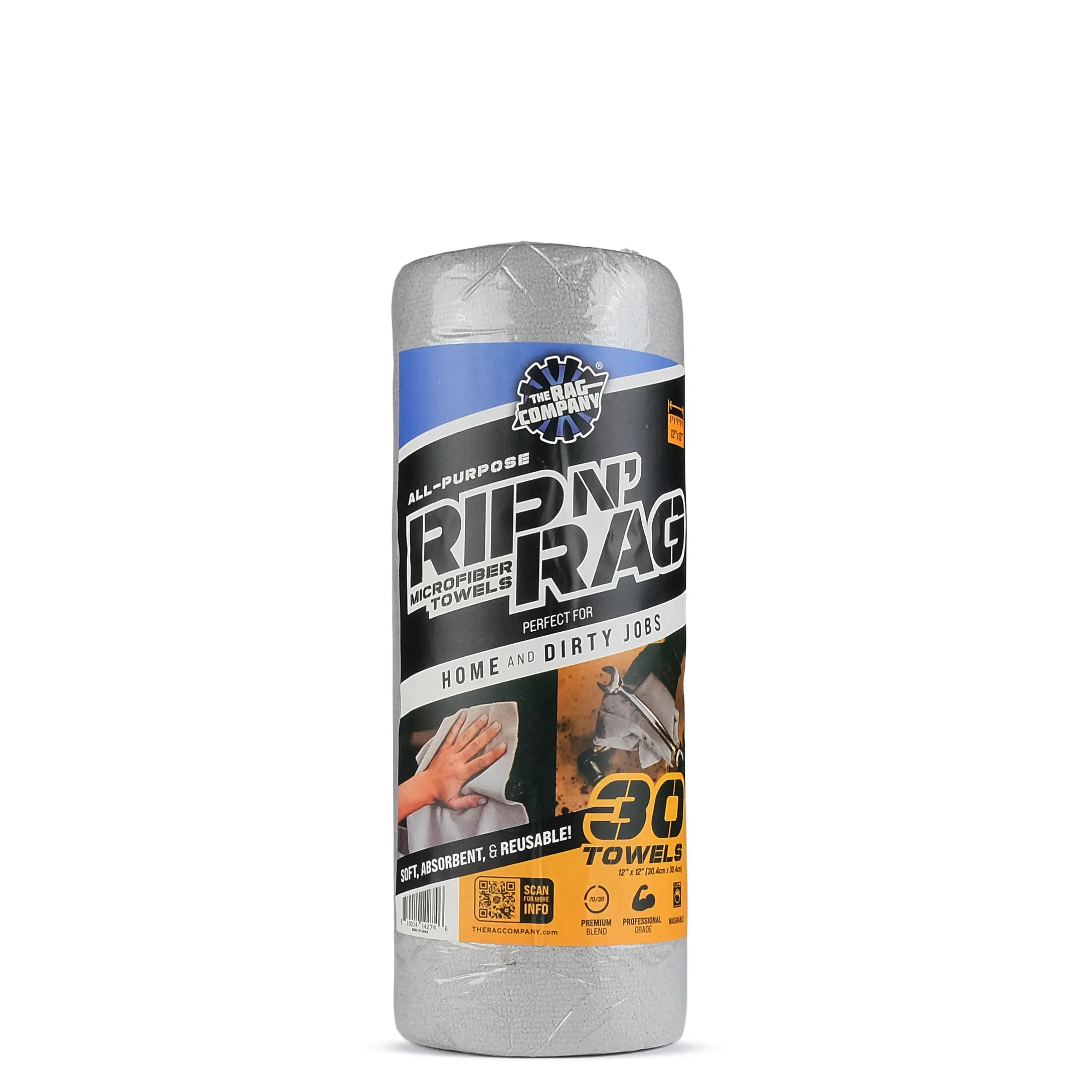 The Rag Company Rip N' Rag Multi-Purpose Soft Microfiber Cleaning Cloths - 30 Count, 12" x 12", High Absorbency for Automotive Car Washing & Maintenance, House, Garage, Home and Dirty Jobs, Super Absorbent Microfiber