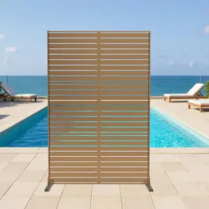 72" x 47" Freestanding Metal Privacy Screen, Rustproof Patio Divider with Decorative Design, Heavy-Duty Galvanized Steel Fence Panel for Garden, Deck, Yard or Porch