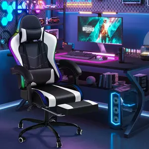 [Completely Upgraded] Homall Gaming Chair with RGB LED Lights&No LED Lights,Ergonomic Design, Footrest & Massage Lumbar Support, Height Adjustable, Seat with 360° Swivel and 135° Recline, High-Density Foam, PU Leather, 300 lbs Weight Capacity