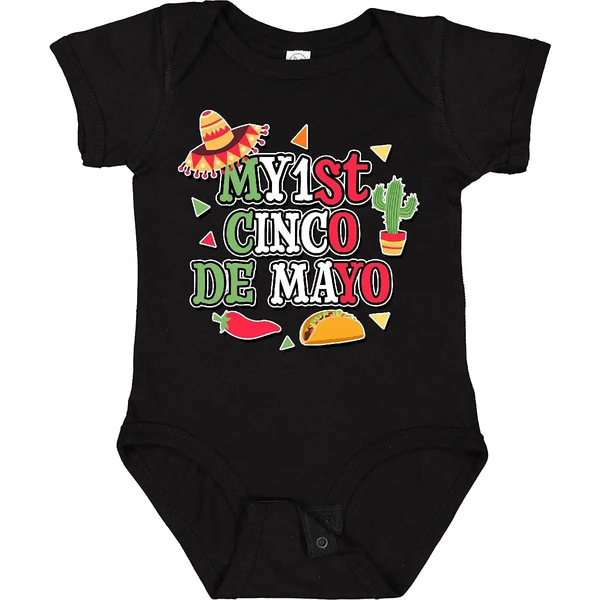 100% Cotton Baby Bodysuit, My First Cinco De Mayo Holiday Outfit with Taco Graphic and Snap Closures, Bodysuit Clothes, Fun Themed Bodysuits