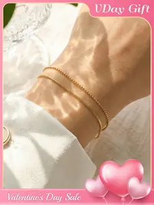 Cold-Weather Stainless Steel Dual-Layer Flat Snake Chain Pearl Bracelet, Trendy Layered Hand Chain for All Seasons