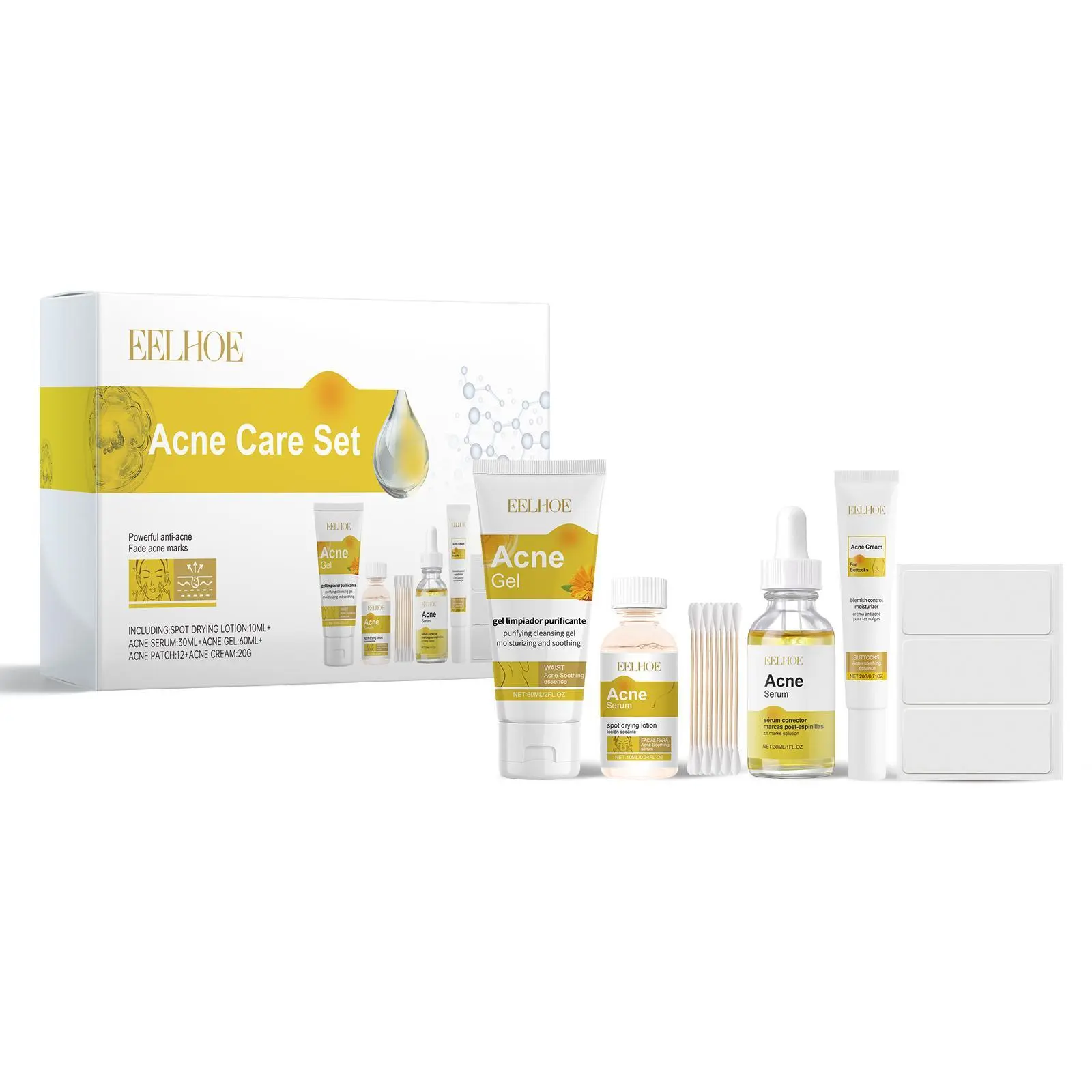 EELHOE Acne Skin Care Kit, Skin Care Acne Skin Suitable for Soft Skin Hydrating Moisturizing Skin Beauty