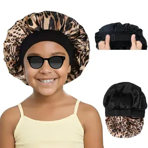S-33 Kids Bonnets for Girls Double Layer Baby Satin Bonnet Adjustable Toddler Bonnet for Sleeping Sleep Caps with Elastic Band-Black and Lepard