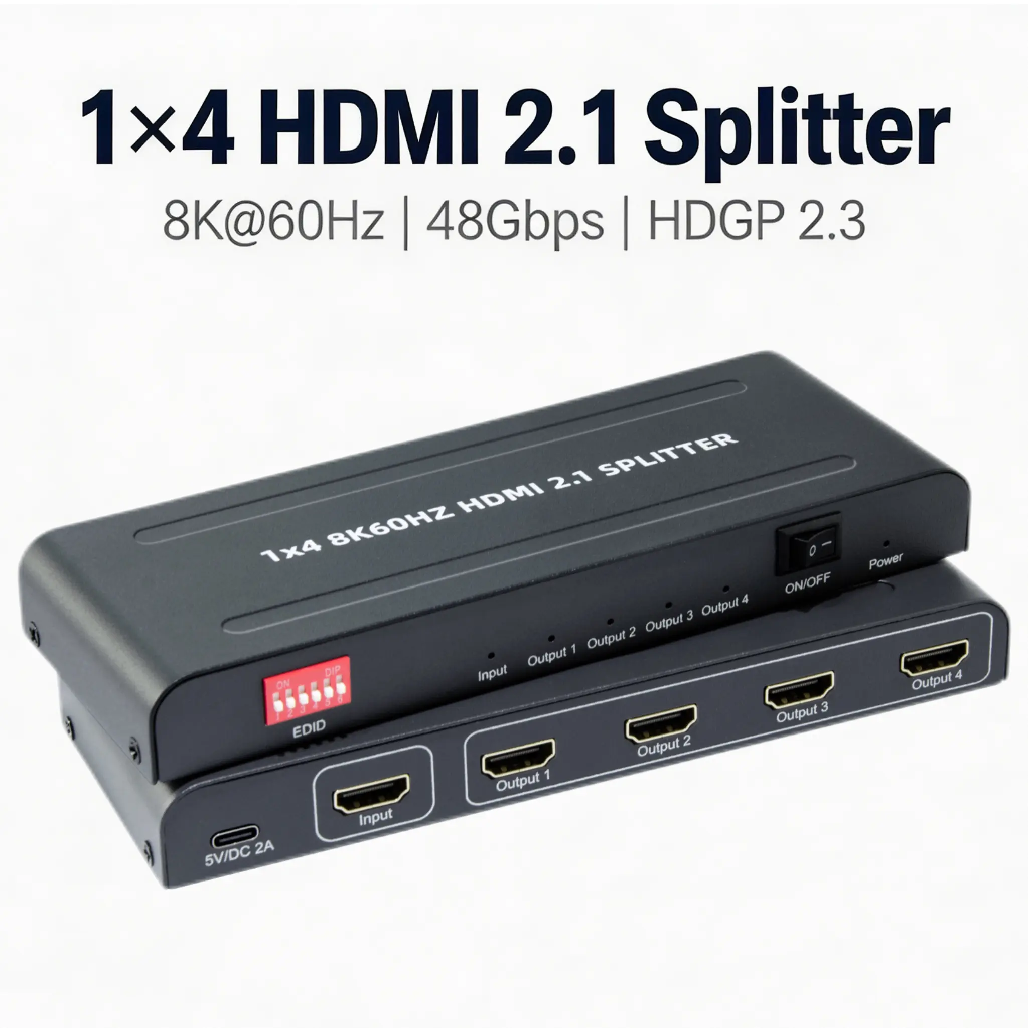 HDMI Splitter 1 In 4 Out, HDMI2.1, 8K@60HZ, 48gbps, Full 3D, Multi Screen Display, HDCP2.3, Retail Display, Meeting Room, Showroom, Home Theater, Plug And Play, Local  Stock