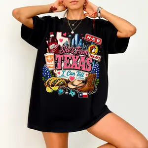 She's From Texas I Can Tell Shirt, Retro She's From Texas Dr P Shirt, Western Girl Graphic Tee, Full Colors, Full Sizes S-4XL