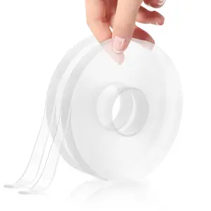 Clear Nano Double-Sided Tape Heavy Duty, Multipurpose Strong Sticky Mounting Tape Narrow (2 Rolls, Total 32.8FT), Traceless Transparent Acrylic Adhesive Gel Tape for Picture Hanging, Poster, Home, Car