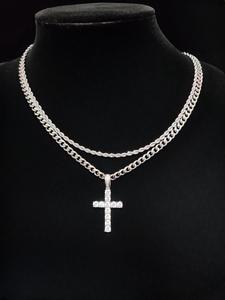 2024 hip hop twist chain necklace & rhinestone cross pendant necklace, birthday gift for bestie, stainless steel matching necklace, back to school accessories, mother's day gift, couples gifts, cuban link chain, statement necklace, cubanchain jewelry