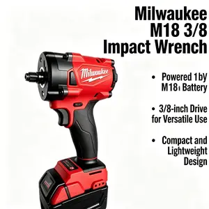 Milwaukee  300Nm   3/8″ M18 HIGH TORQUE Impact Wrench   Supplied with One 6.0Ah Battery + Single Charger | Brushless Motor / Variable Speed Trigger | Automotive Suspension Work, Light Truck Repair halloween christmas party gift