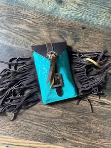 Acid Wash Teal Hair on Cowhide Saddle Bag Rear Cinch Acid Wash Teal Hair on Cowhide Saddle Bag Rear Cinch