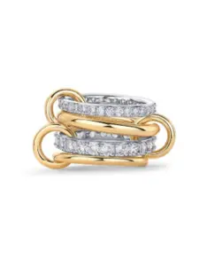 Women's Gold Plated Interlocking Stackable Rings, Mixed Metal Multi-Ring Stacking Jewelry, Cubic Zirconia Two-Tone Connecting Band