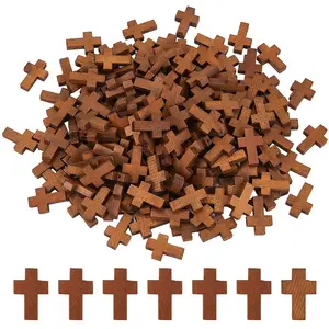 200Pcs 0.85x0.55Inch Wood Cross Charm Pendants Mini Natural Wooden Small Cross Charms Bulk for Party Favors Easter Rosary Necklace Jewelry Making Charms Hanging Ornament Craft Accessories