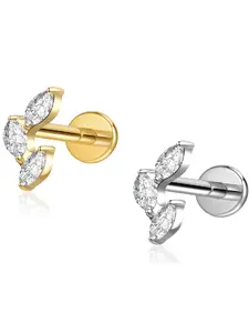 Astm F136 Implant Grade Titanium Leaf Labret Stud Ear Piercings, Internally Threaded Design for Secure Fit & Comfort, Ideal for Daily Wear