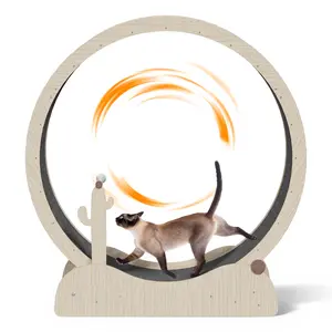 Pet Republic Indoor Cat Exercise Wheel 43/47-in Cat Running Wheel Safety Treadmill W/Carpeted Runway, Teaser Wand, Scratching Post, Natural