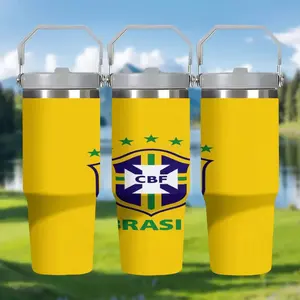 1pc 30oz,Brazil National Team's Five-Star Glory - Retro Team Logo Surrounding Design,Team Double-Wall Vacuum Insulated Cup for Hot & Cold Drinks, Perfect for Outdoor Travel, Birthday & Holiday Gifts, Travel Drinkware Tumbler | DurableDrinkware