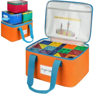 4 Packs Magnetic Tiles Storage Bags & Bin Toy Organizer Case with Mesh Pocket and Tag Pocket for Magnet Building Tiles Board Game Puzzle and Lego Bricks