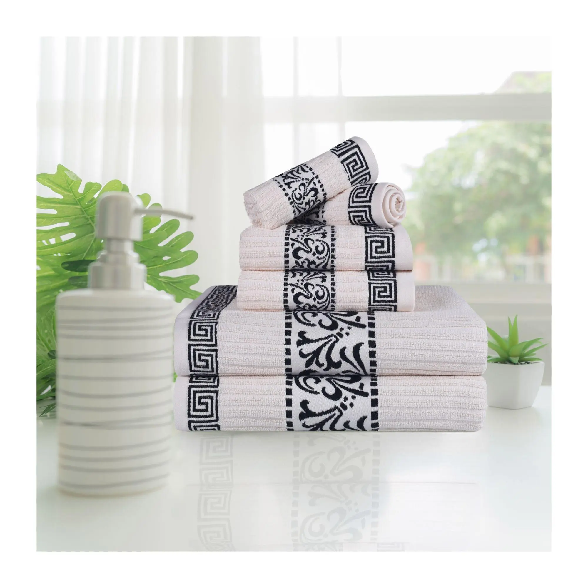 Superior Cotton 6-Piece Athens Embroidered Abso rbent Towel Se