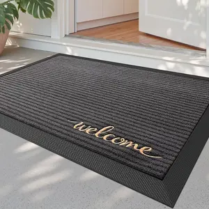 LUMI Front Door Mat Outside Entrance, 2x3 ft Rubber Entry Doormat Heavy Duty, Non Slip Welcome Mats for Inside House Floor Entryway Exterior Patio, Welcome Grey