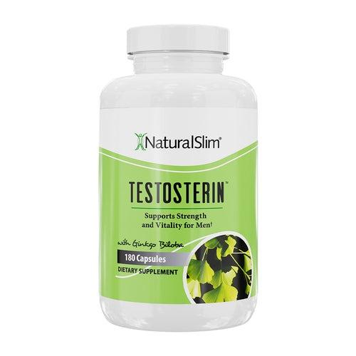 NaturalSlim Testosterin - Natural Energy & Muscle Support Supplement with Ginkgo Biloba L-Arginine Zinc & Vitamin B3 for Strength Stamina & Metabolism - 180 Capsules
