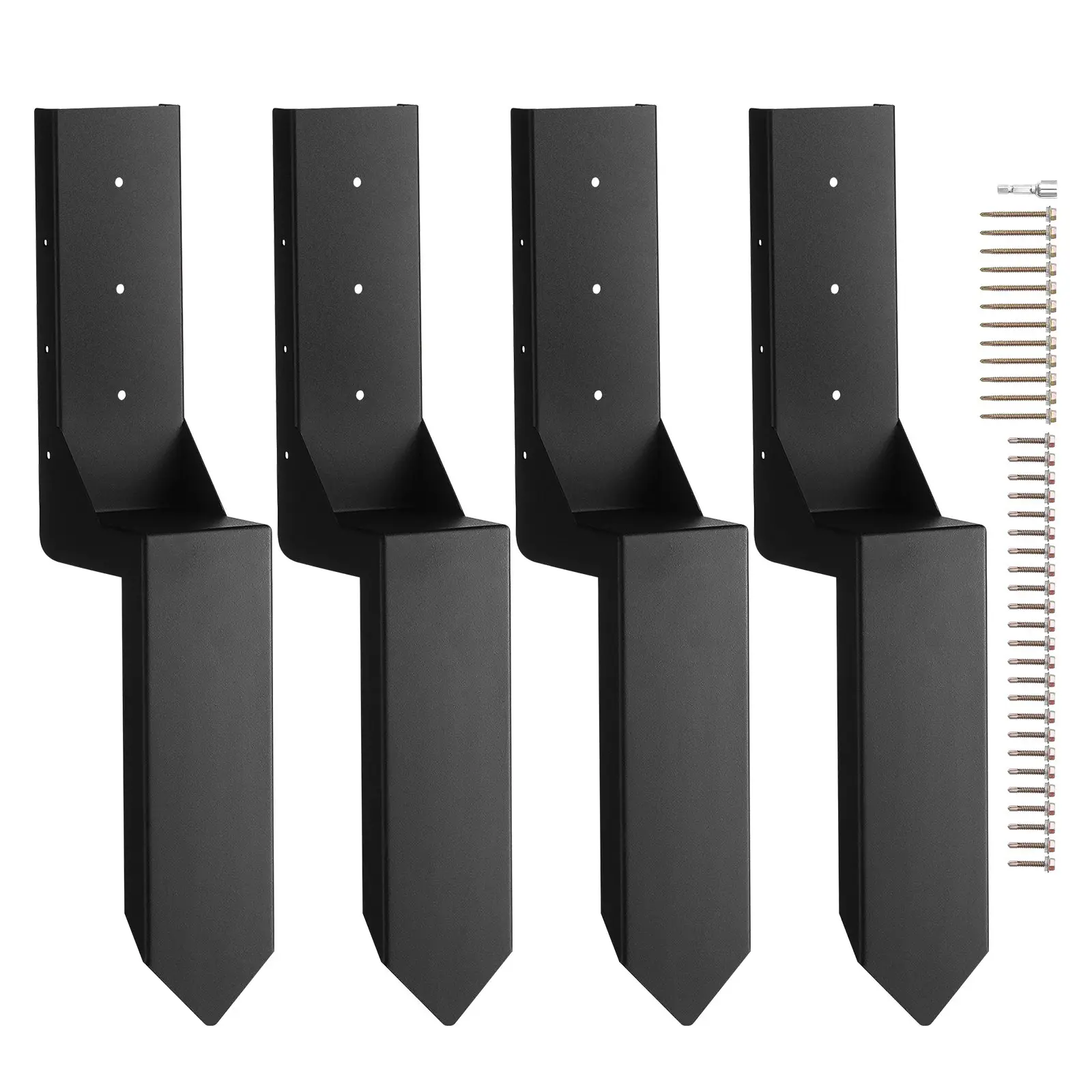 VEVOR 4-Piece Heavy-Duty Fence Post Repair Anchor Kit, Steel Support Stakes (3.5x3.5 in Inner Diameter, 24in Tall/24in Length, 23.54x3.82x6.1in Size, 15.39lb Weight) with Mounting Hardware, Rust-Proof Ground Spike for Tilted Wood Support Posts