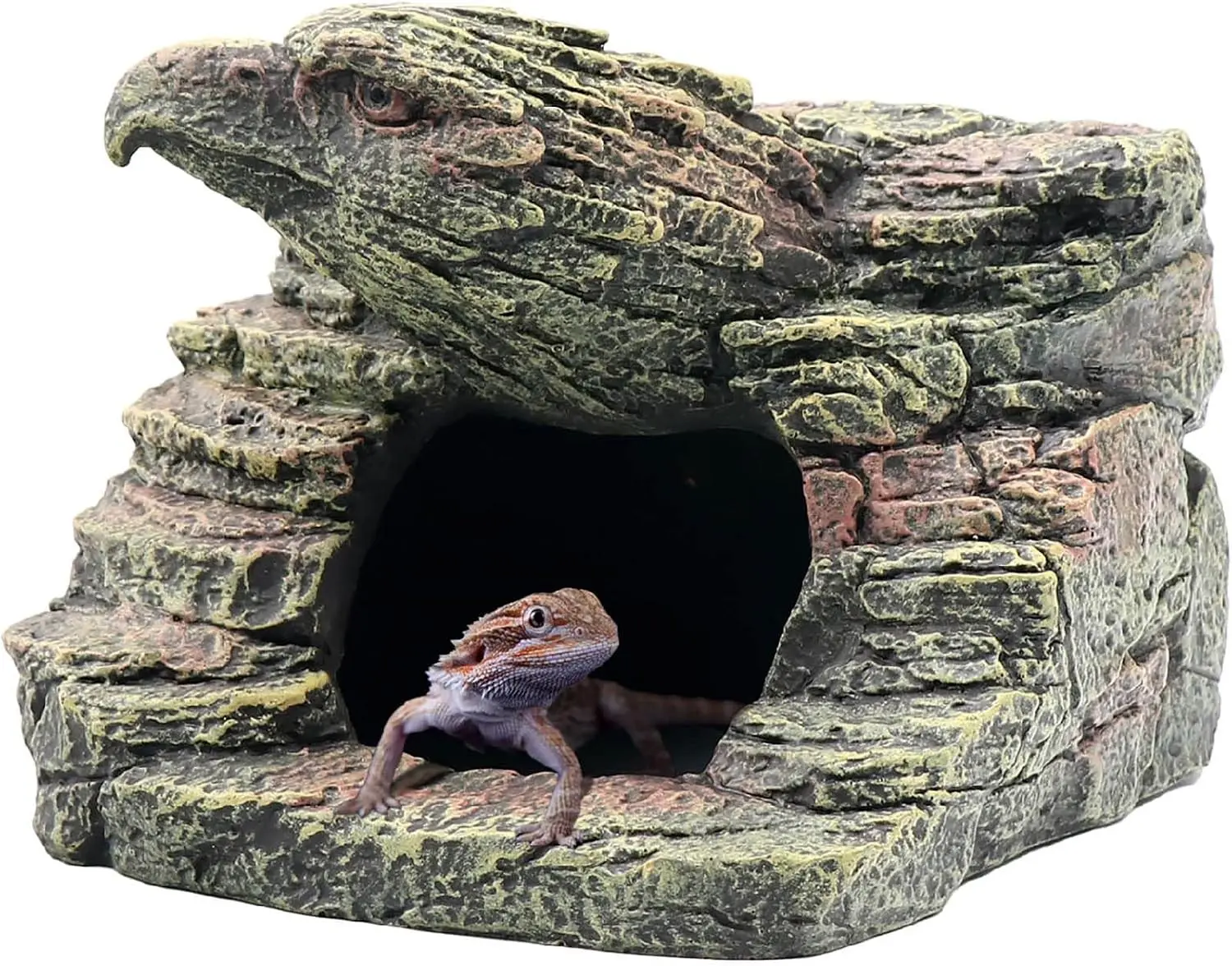 Reptile Rock Basking Platform, Gecko Hide Cave Hiding Place, Snake Cave and Hides for Reptiles, Amphibians, and Small Animals, Lizards (Type-D（Small）)