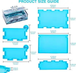 6Pcs Resin Rectangle Box Mold, Epoxy Silicone Large Storage Container with Lid for Casting, DIY Organizer for Dominoes, Coffee Pods, Jewelry, Napkin, Candy, Cosmetics Makeup Tray Smooth